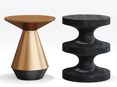 Gold And Black Round Side Tables With Conical Base And Spiral Design 3d model