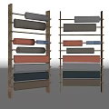 Wooden Storage Rack With Multiple Layers Holding Various Colored Rolled Materials 3d model