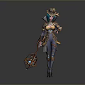 Fantasy Woman With Green Hair Wearing Decorative Hat And Holding Lantern