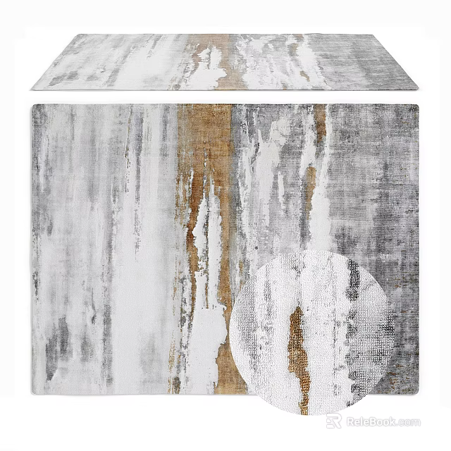 Modern Square Rug With Gray White And Gold Abstract Textured Pattern Design 3d model