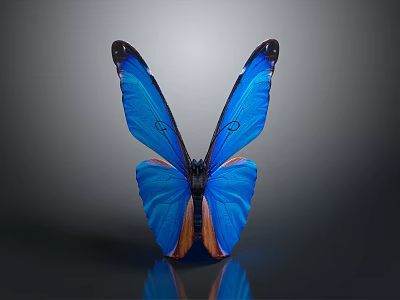 Blue Butterfly With Vibrant Blue And Orange Wings On Gray Background Showing Clear Reflection 3d model