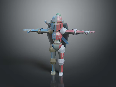Colorful Armored 3D Game and Movie Character With Helmet and Extended Arms 3d model