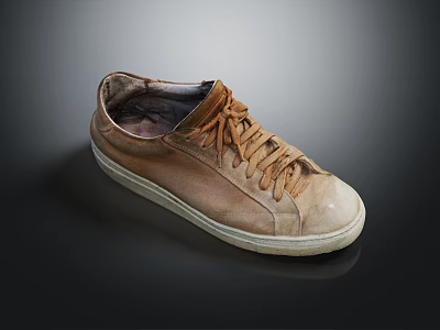 Brown Leather Casual Sneakers With Classic Lace Up Design And White Sole 3d model