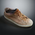 Brown Leather Casual Sneakers With Classic Lace Up Design And White Sole