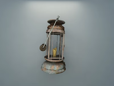 Vintage Rustic Candle Lantern With Metal Frame Glass Shade And Hanging Loop 3d model