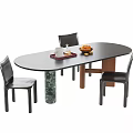 Modern Minimalist Oval Dining Table With Marble Base And Black Leather Chair Combination For Dining Spaces