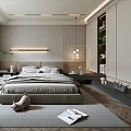 Modern Bedroom Interior With Large Bed Neutral Bedding Green Armchair And Floor To Ceiling Windows
