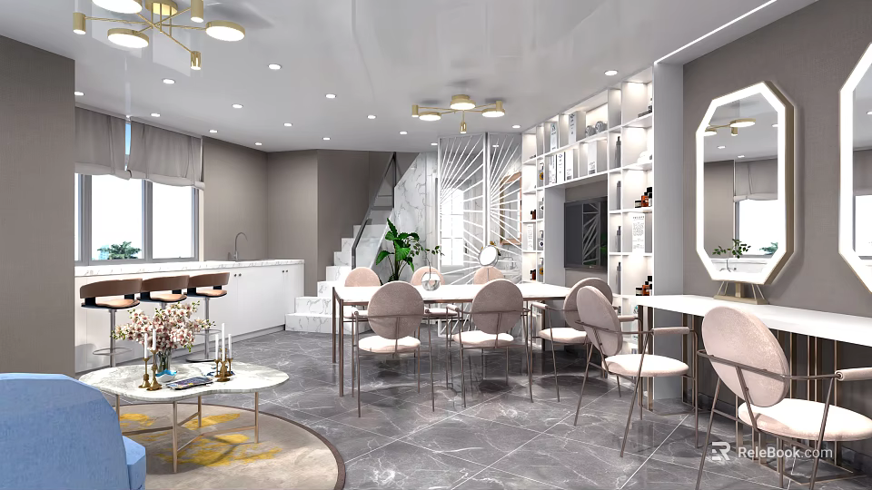 Elegant Luxury Beauty Hair Salon Interior With Comfortable Seats And Styling Stations 3d model 