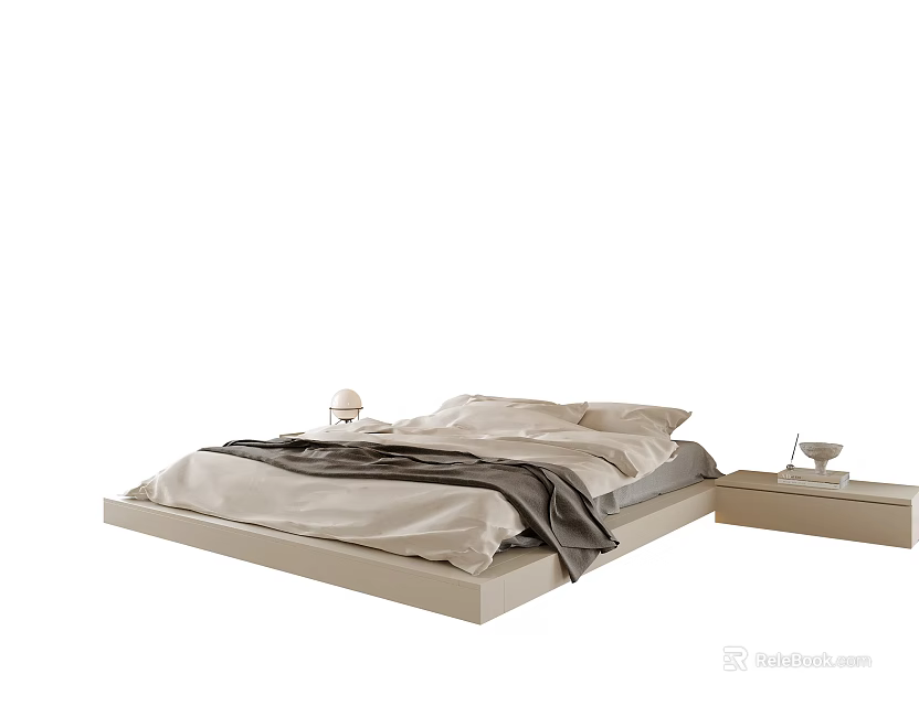 Modern Double Bed With Light Colored Frame Bedding And Nightstands With Table Lamps 3d model