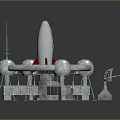 Silver Rocket With Circular Ring Structure And Spherical Components For Space Exploration