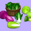 Fresh Colorful Vegetables Including Purple Green Cabbage And Bok Choy In Wooden Basket
