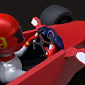 Red Race Car With Number 9 And Helmeted Driver Streamlined Body And Large Wheels