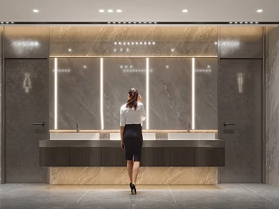 Modern Public Restroom With Clean Marble Vanity And Illuminated Wall Design 3d model