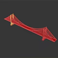 Red Suspension Bridge Model With Tower Structures And Steel Cables Design 3d model