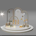 Interactive Zone With Modern Golden Arch Design Display Shelves Gift Boxes And Flowers