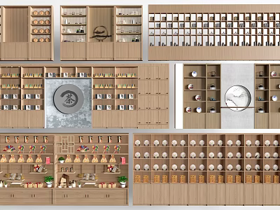 Wooden Storage Shelves Multi Tier Design With Various Layouts For Display And Organize Items 3d model