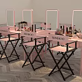 Stylish Pink Makeup Tables With Mirrors And Assorted Perfumes Cosmetics