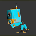 Turquoise And Orange Robot With Camera Lens Antenna And Mechanical Legs