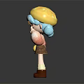 Cute 3D Cartoon Character With Yellow Blue Hat Turquoise Pigtails Winking Expression Brown Overalls