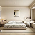 Modern Minimalist Bedroom Interior With Light Colored Bed Nightstand And Large Window For Natural Light