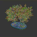 Bonsai Plant With Green Leaves And Multiple Trunks In Blue Pot On Dark Background
