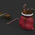 Festive Christmas Decorative Ornament Set With Red Bag Gift Boxes And Candy Canes