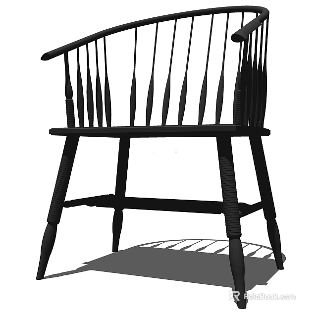 Traditional Wooden Armchair Featuring Spindle Back And Curved Armrests Design 3d model 