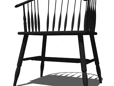 Traditional Wooden Armchair Featuring Spindle Back And Curved Armrests Design 3d model