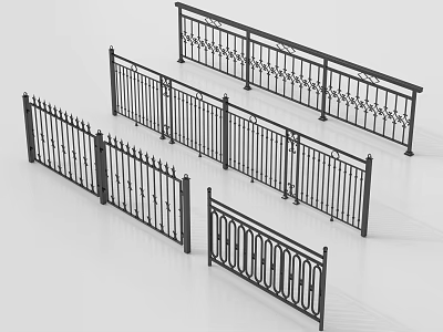 Black Iron Railings With Various Ornate Designs And Modern Stylish Patterns 3d model