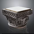 Decorative Carved Stone Pedestal With Intricate Patterns And White Top Surface 3d model