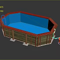 Wooden Above Ground Pool Structure With Blue Water Ladder And Orange Equipment
