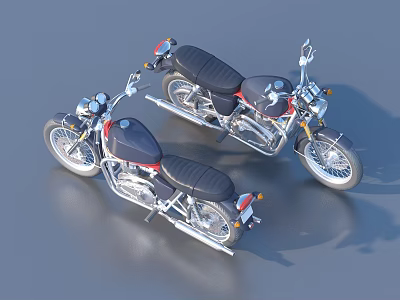 Two Classic Motorcycles With Black Seats And Silver Body Parked Side by Side 3d model