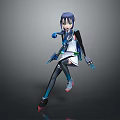 Game Movie Character With Blue Purple Hair Green Eyes Tech Outfit And Dynamic Action Pose