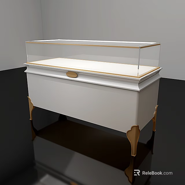 Elegant Boutique Store With White Display Cabinet Transparent Glass Cover And Gold Legs 3d model 
