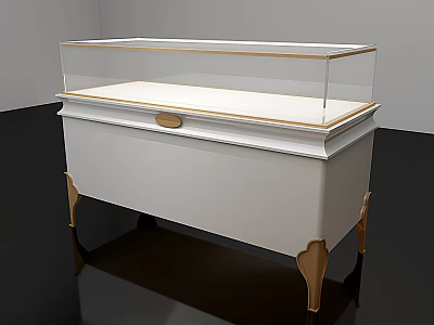 Elegant Boutique Store With White Display Cabinet Transparent Glass Cover And Gold Legs 3d model
