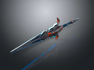 Futuristic Sword With Sharp Blade And Intricate Red Blue Mechanical Design 3d model