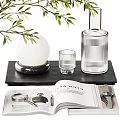 Decorative Ornament Set With Olive Branch Vase Candle Glass Cup And Book