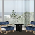 Modern Leisure Sofa Set With Blue Chairs Wooden Frame Small Round Table And Blinds Background