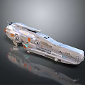 Detailed Sci Fi Spaceship 3D Model Featuring Silver Body Orange Blue Accents And Streamlined Shape 3d model