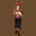 Fox Ears Girl Sitting On Chair Holding Rabbit Doll In Brown Outfit