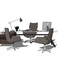 Modern Office Desk With Glass Surface Ergonomic Chairs Desk Lamp Computer And Wooden Cabinet