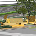Modern Urban Commercial Landscape Design With Trees Pedestrian Walkways And Plaza
