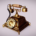 Vintage Golden Rotary Dial Telephone With Wooden Handset And Classic Design