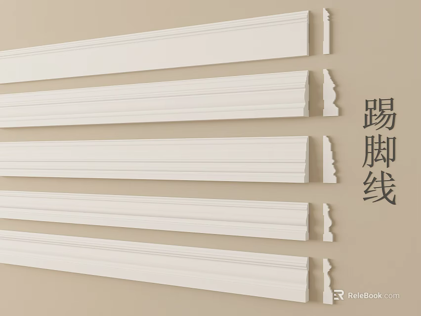 White Baseboard Lines With Various Profiles For Home Interior Decoration 3d model 