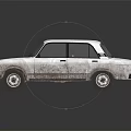 White Vintage Classic Car With Textured Body On Black Reflective Background