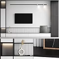 Modern TV Background Wall Design With Striped Panel And Floating Cabinet 3d model