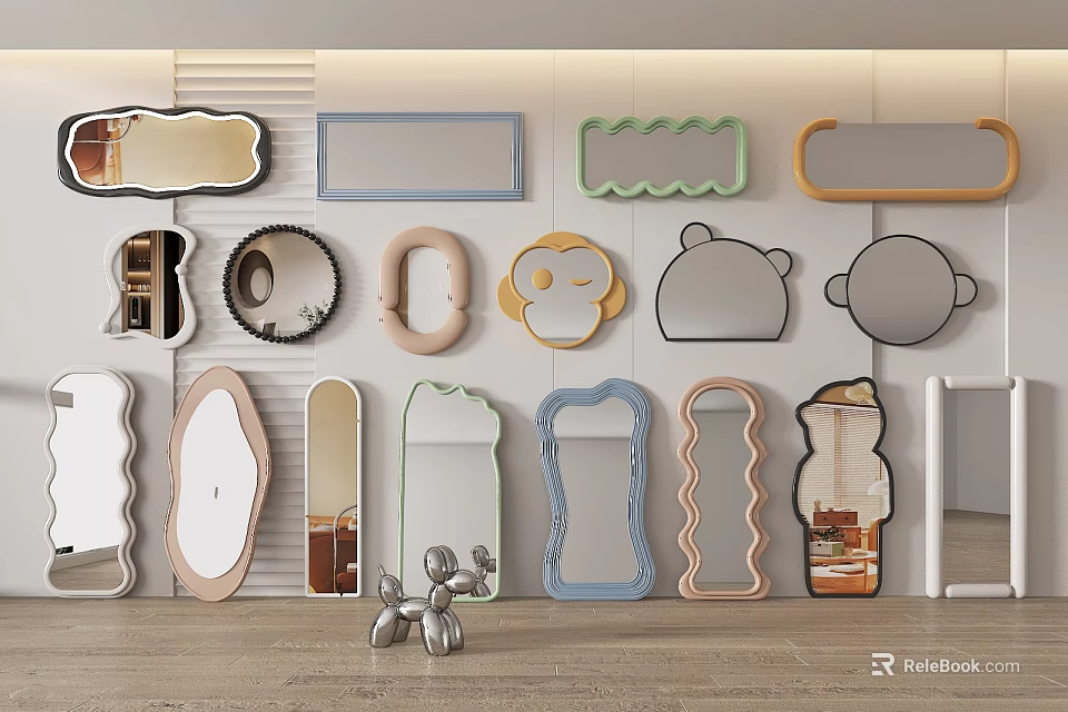 Decorative Wall Mirrors in Various Shapes and Colorful Frames for Home Decor 3d model 