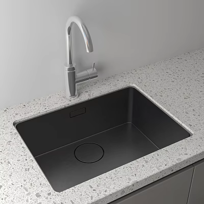 Modern Black Kitchen Sink With Stainless Steel Faucet On Speckled Countertop 3d model
