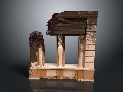 Ancient Ruins Scenery With Stone Columns Broken Walls And Historic Roof Structures 3d model