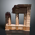 Ancient Ruins Scenery With Stone Columns Broken Walls And Historic Roof Structures